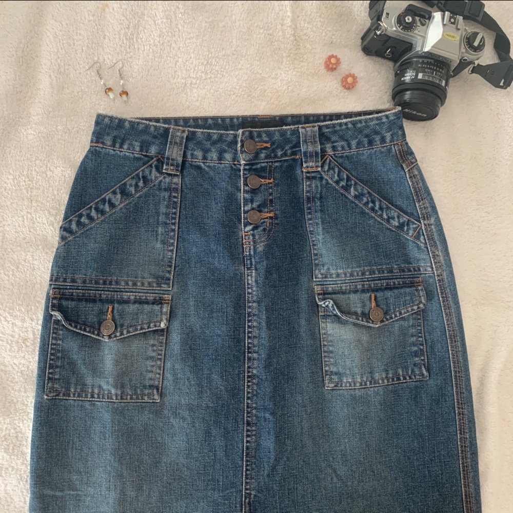 vintage 90s y2k denim cargo no boundaries maxi skirt size 5